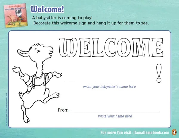 Babysitter Welcome Sign