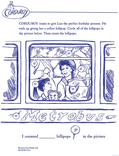 Find the number of lollipops in this Corduroy activity
