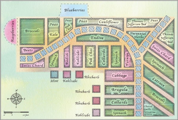 An illustrated map of the White House Garden in Spring