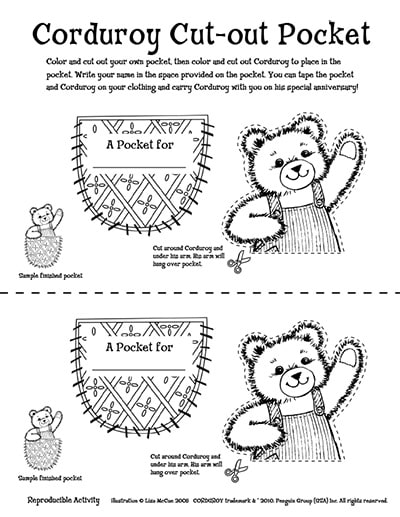 Create your own pocket using this Corduroy activity sheet