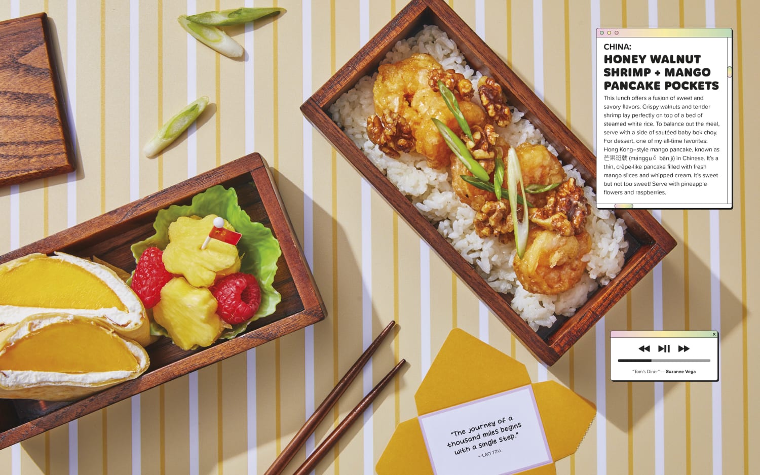 honey walnut shrimp and mango pancake