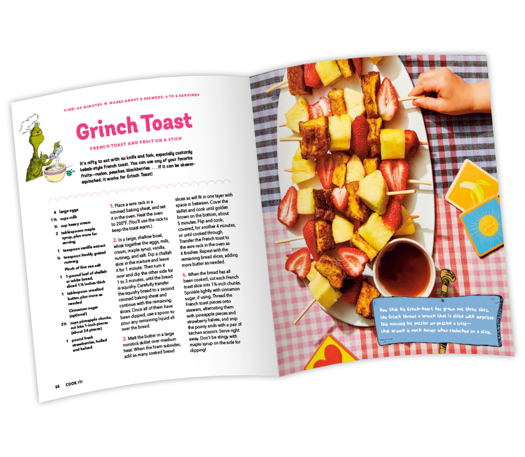 Spread from Cook It! featuring Grinch Toast recipe