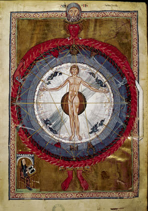 Man at the center of the cosmos with Hildegard as observer (in lower left corner)