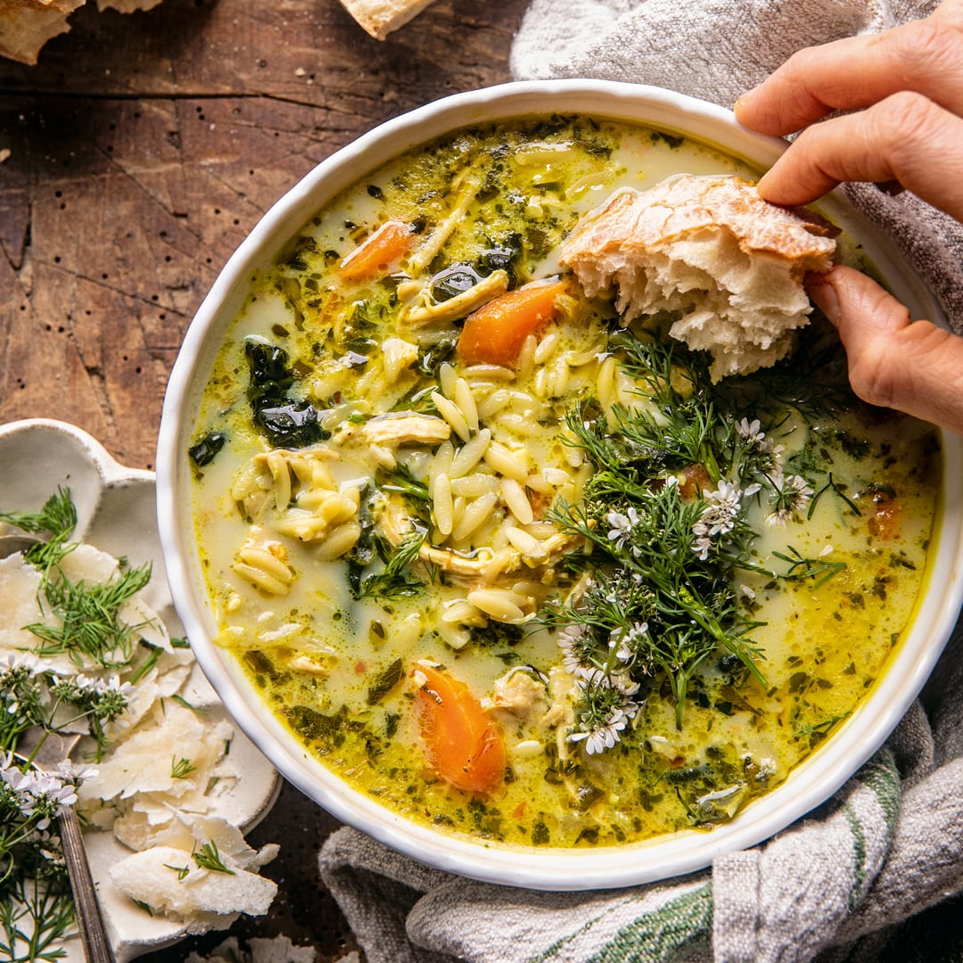Creamy Turmeric Lemon Chicken & Orzo Soup