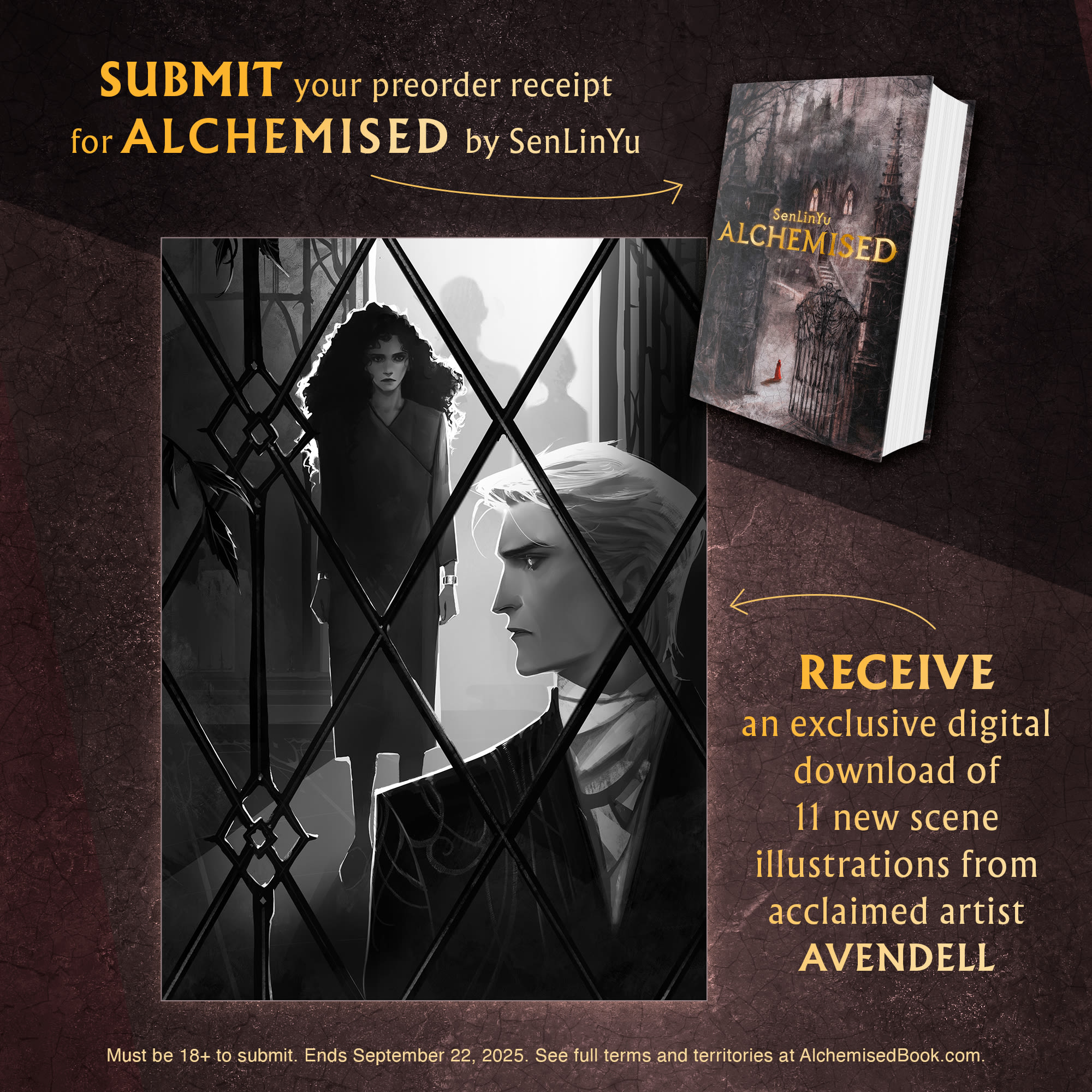 Submit your preorder receipt for Alchemised by SenLinYu to receive an exclusive digital download of new Avendell artwork