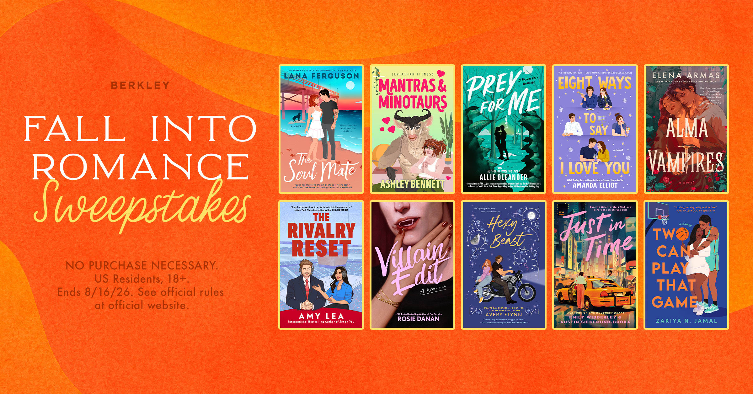 10 romance titles on an orange background
