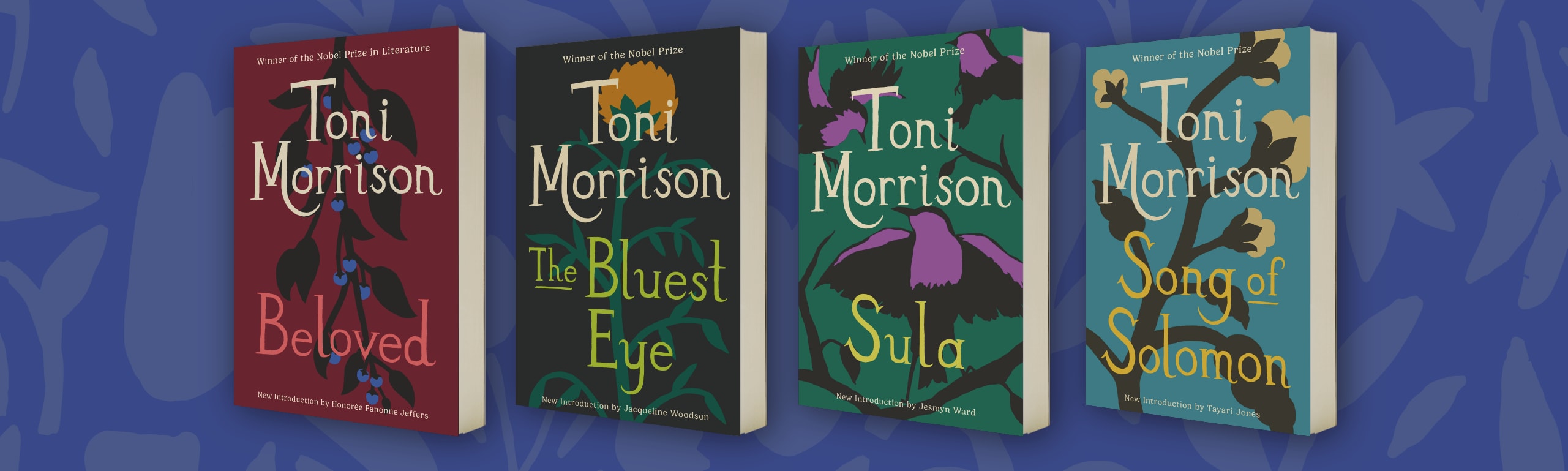 Banner showing the repackage titles for Beloved, The Bluest Eye, Sula and Song of Solomon