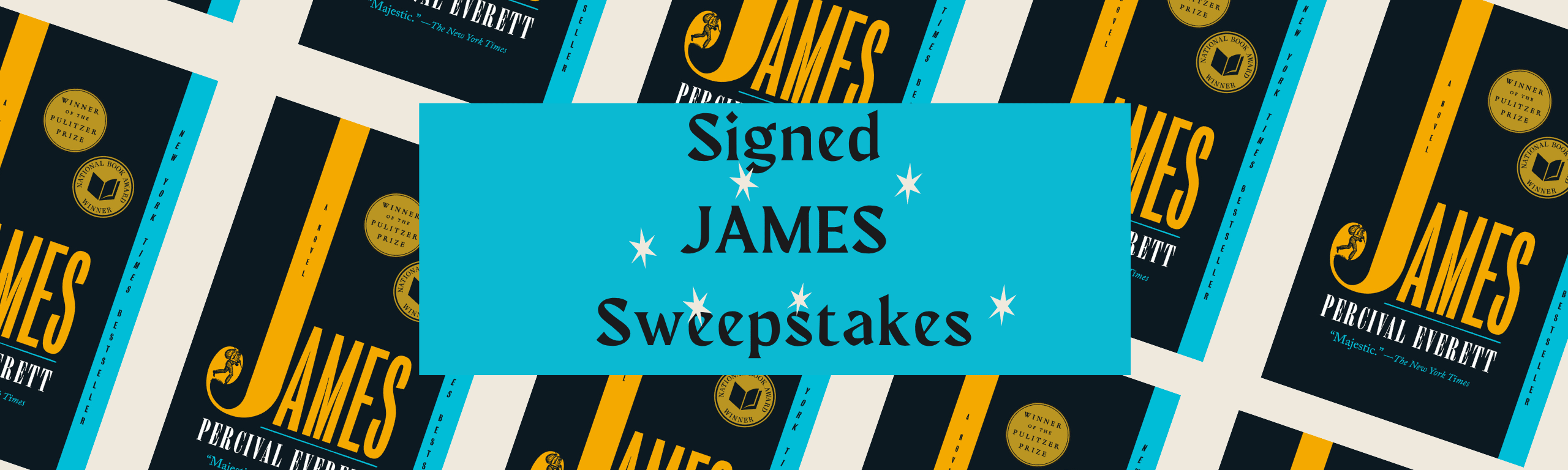 A repeating banner of JAMES paperback with overlaid text of 'Signed JAMES Sweepstakes'