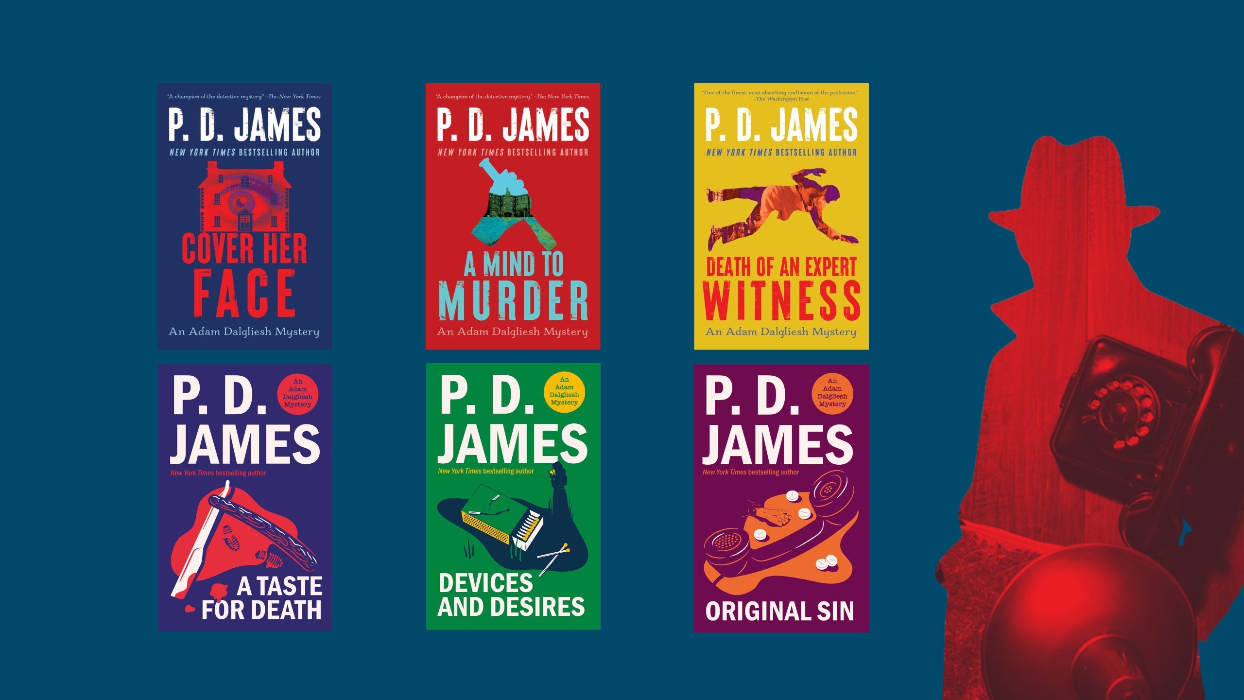 PD James header featuring six titles