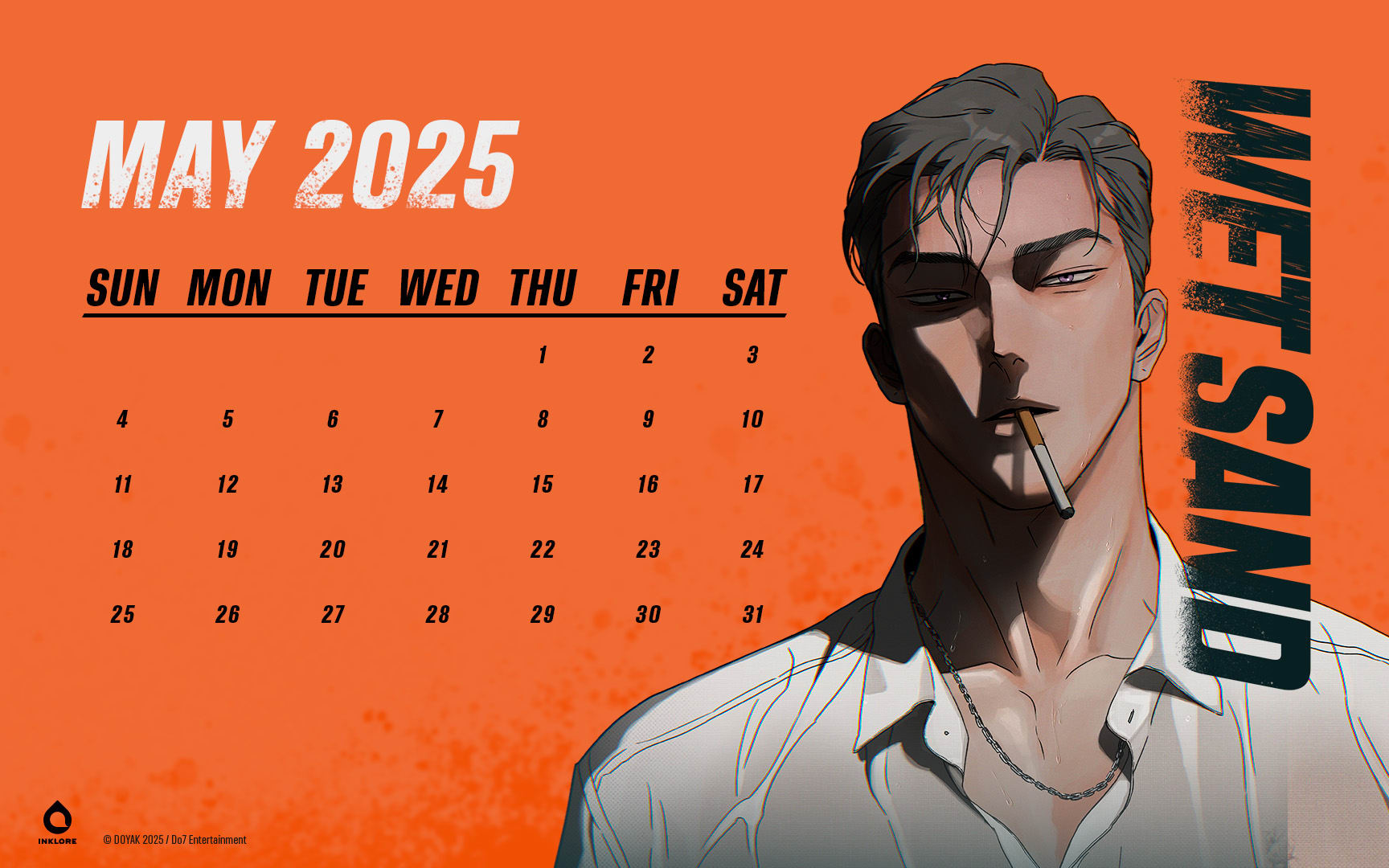 Wet Sand May 2025 Calendar 16x10 Download