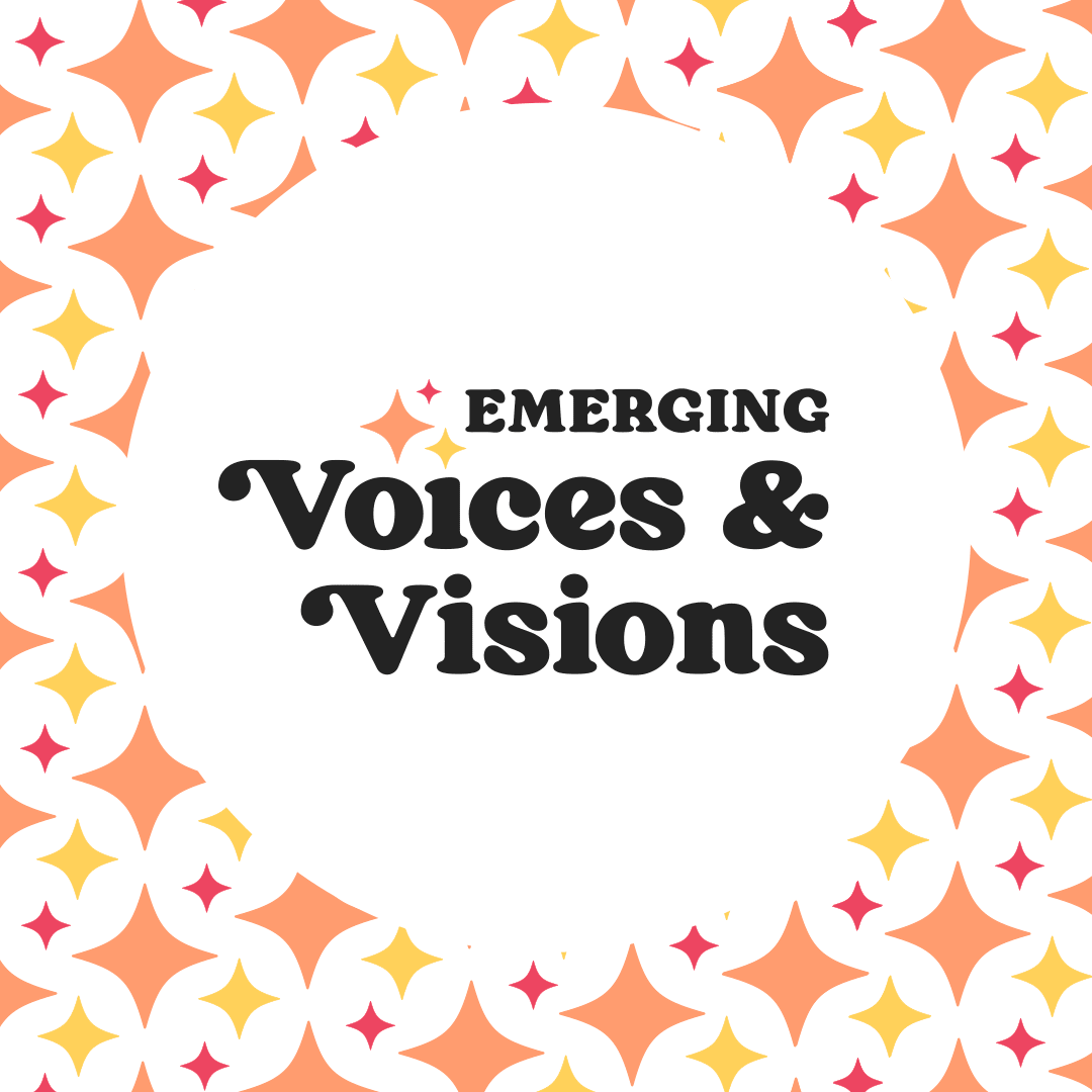 Emerging Voices &amp; Visions Logo set among sparkles