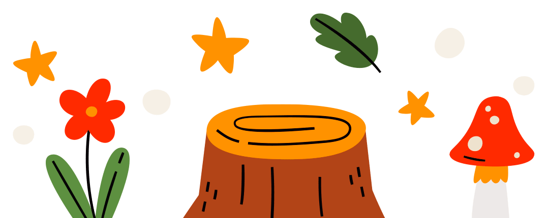 Decoartive illustrations of leaves, stars, and flowers