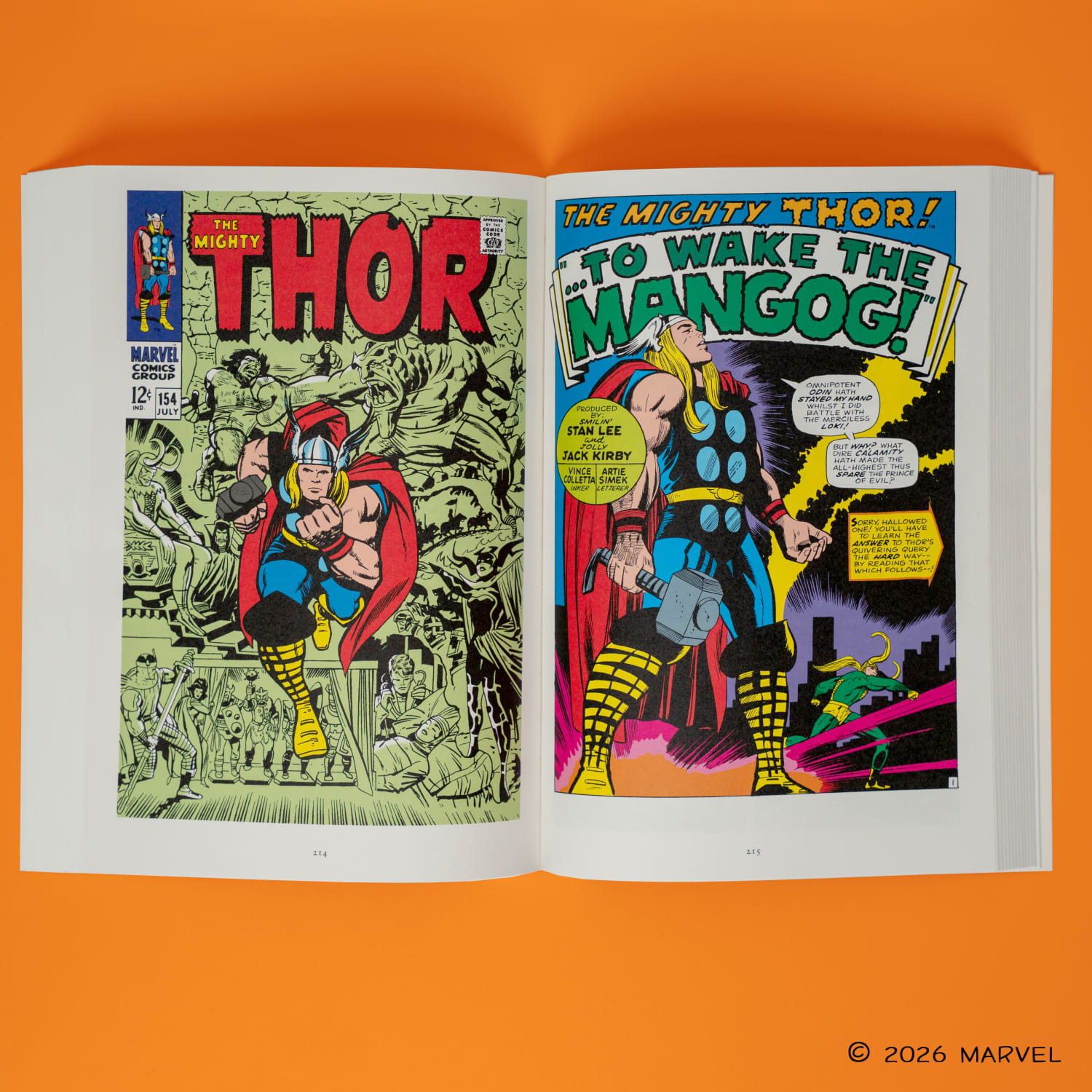 The Mighty Thor paperback laying open against an orange background