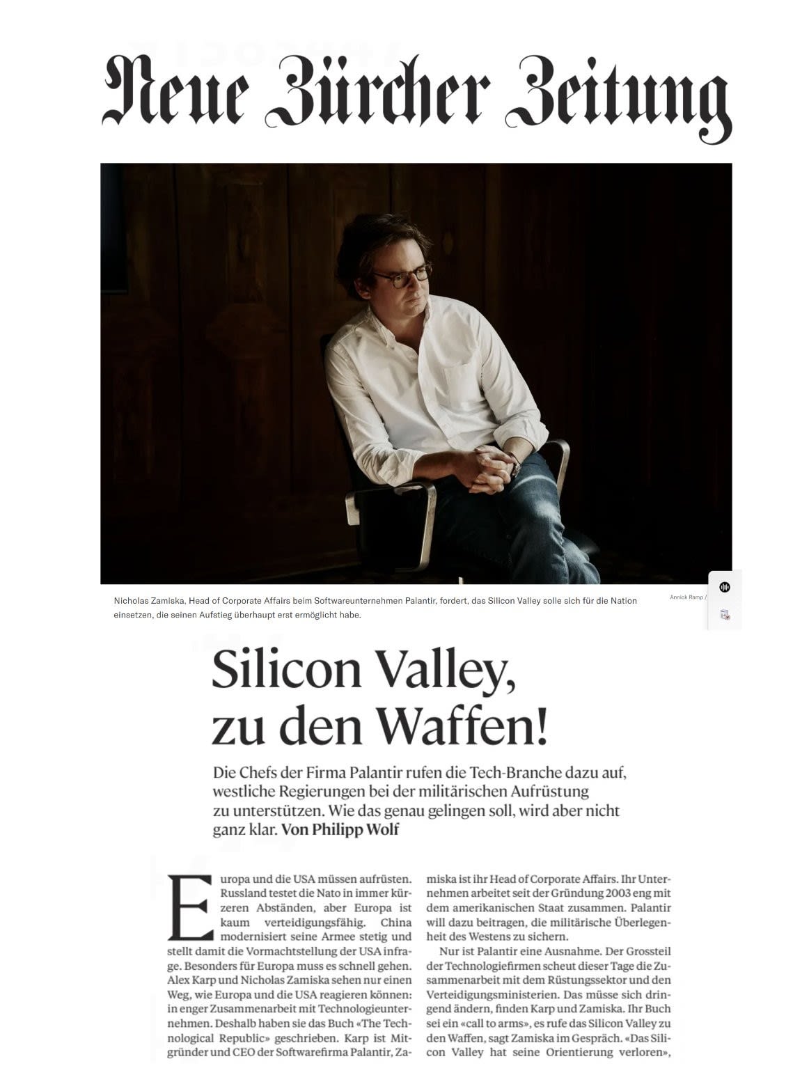 Interview with the Swiss newspaper Neue Zürcher Zeitung