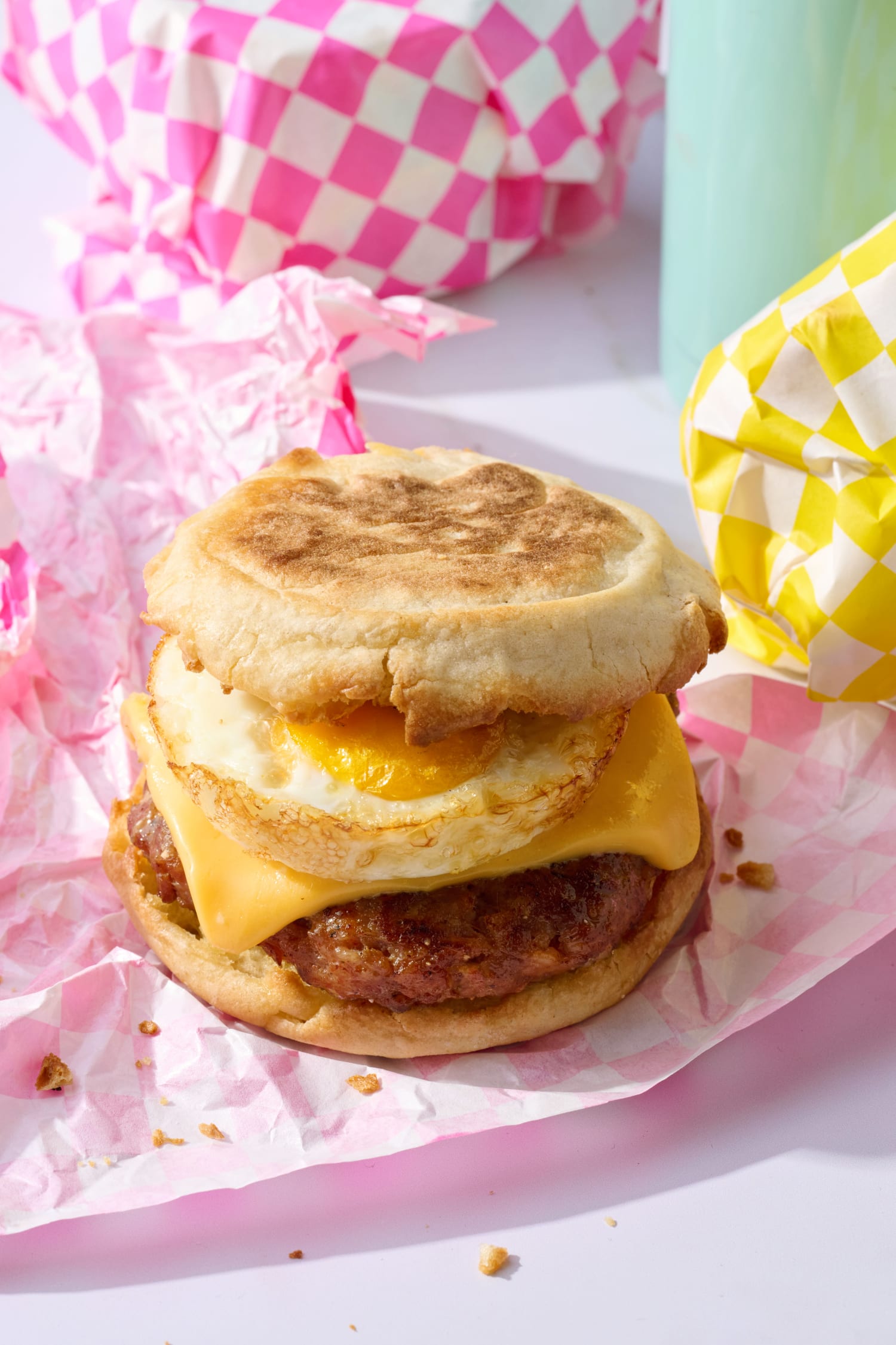 Lorafied Breakfast Sandwich on pink paper