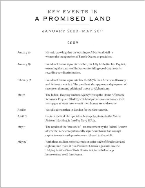 Timeline for A Promised Land by Barack Obama