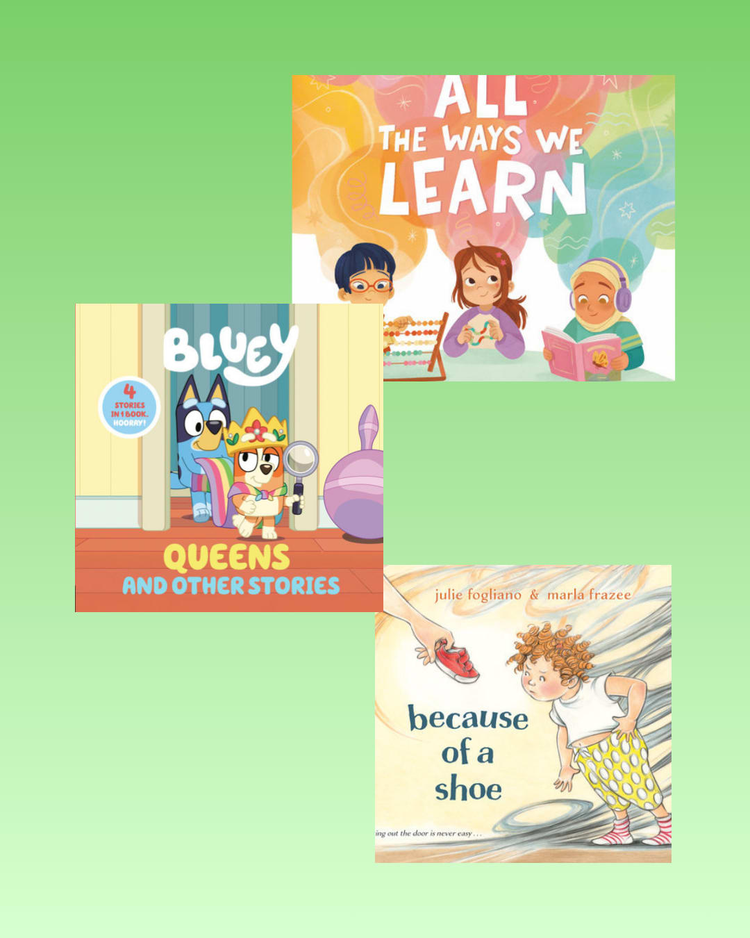 3 book covers on green background