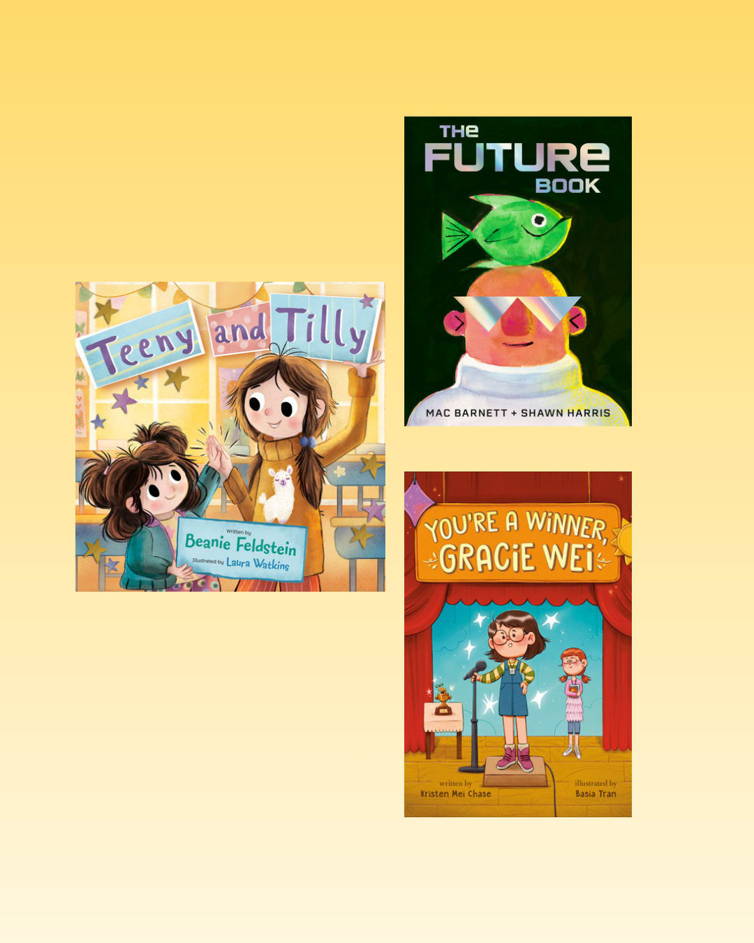 3 book covers on yellow background