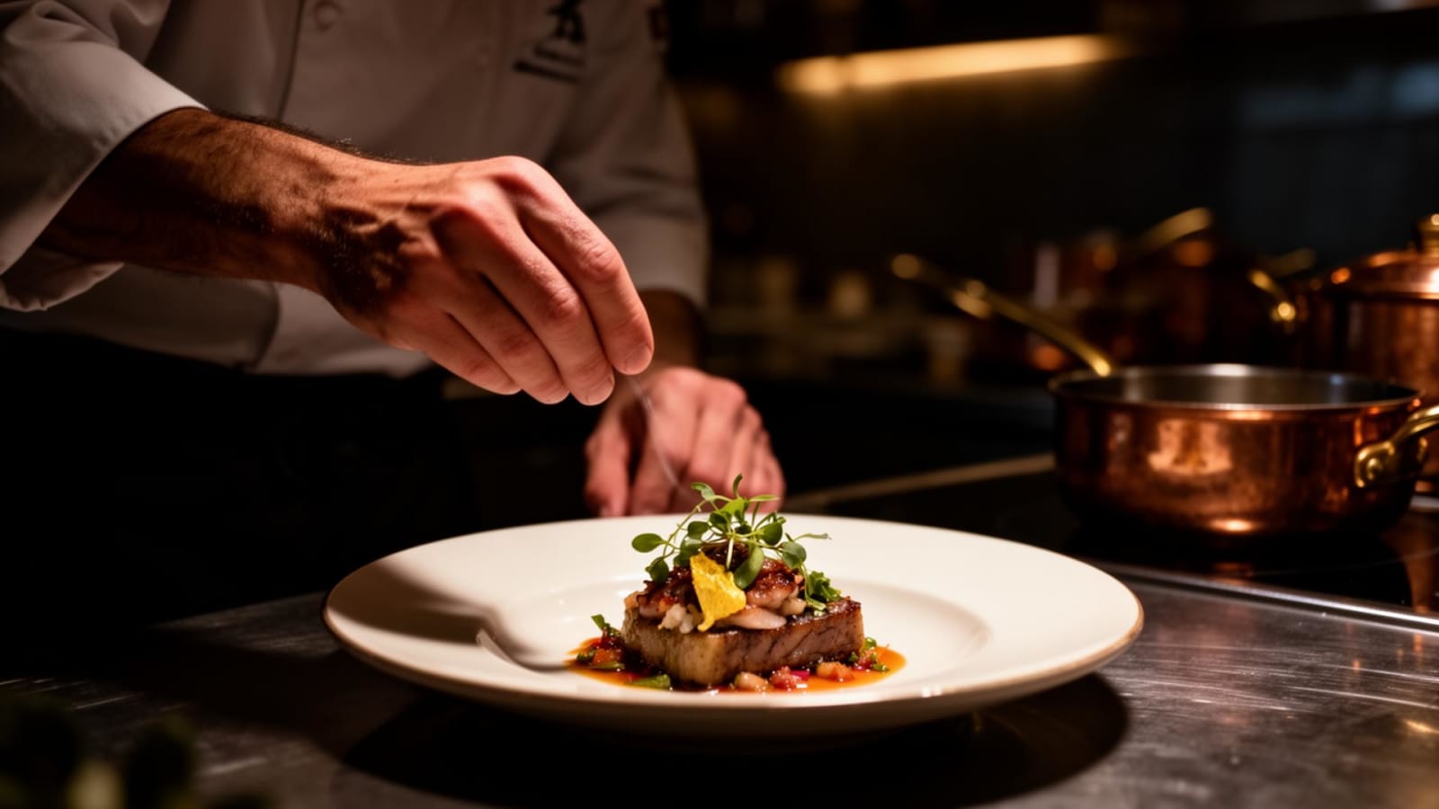 Chef plating a dish