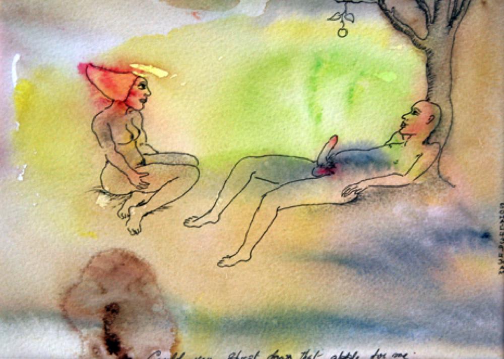 Could you shoot that apple down for me by Tasaduq Sohail — Watercolour and ink on paper, 1990