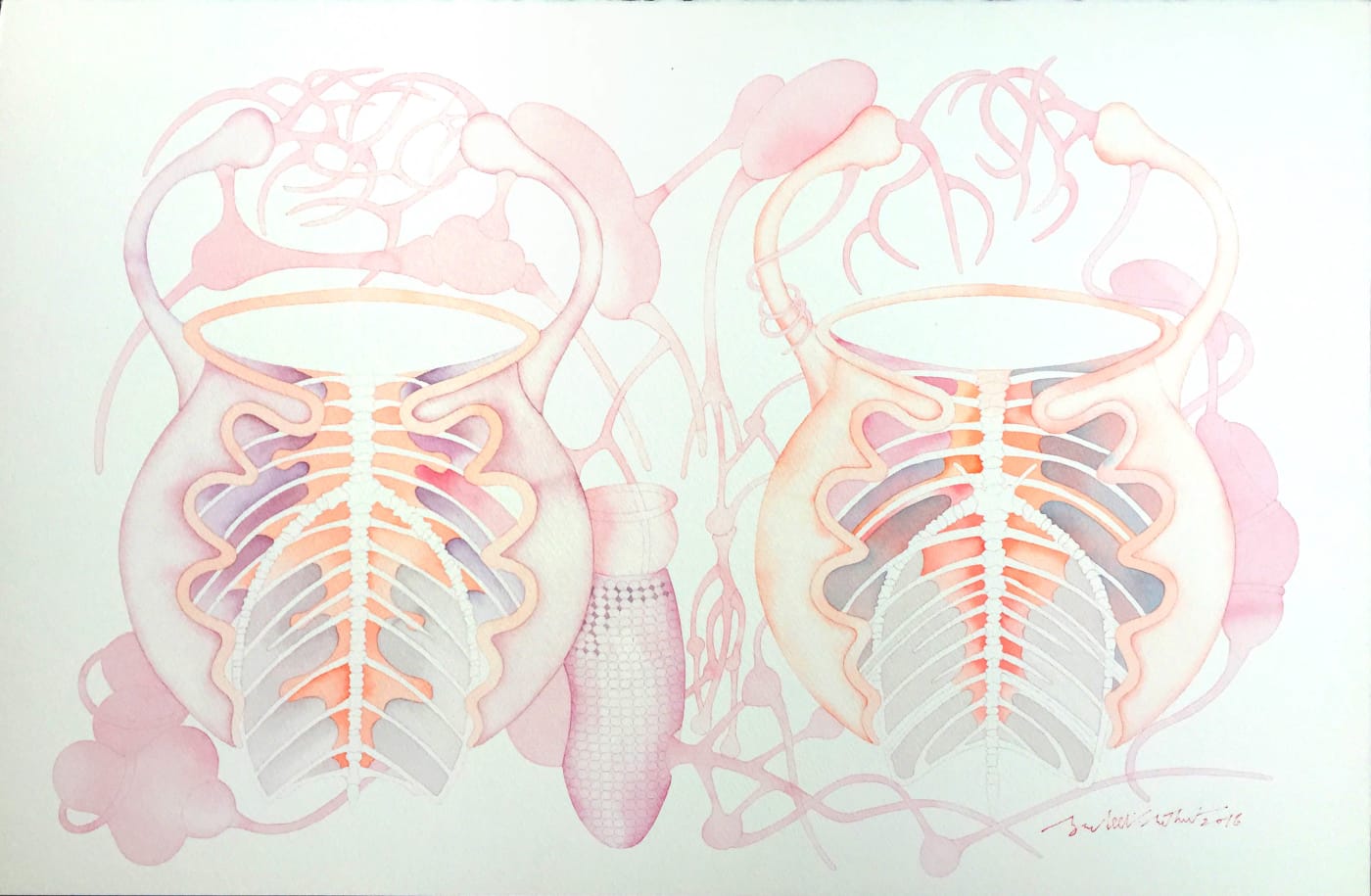 Dissected Bodies by Pradeep Puthoor — Watercolour on paper, 2016