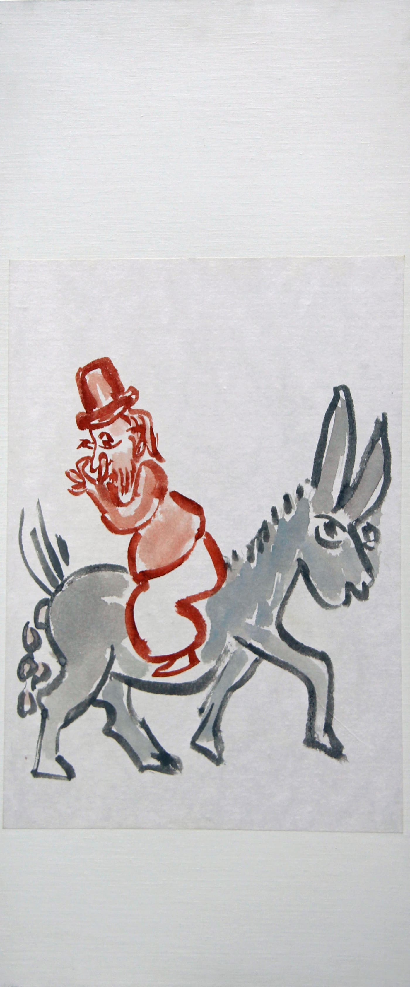 Mullar Nassr Eddin by Dante Elsner — Ink and watercolour on Japanese Mulberry paper on painted canvas, c.1978