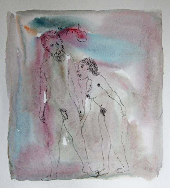 Untitled (Adam and Eve) by Tasaduq Sohail — Watercolour and ink on paper, 
