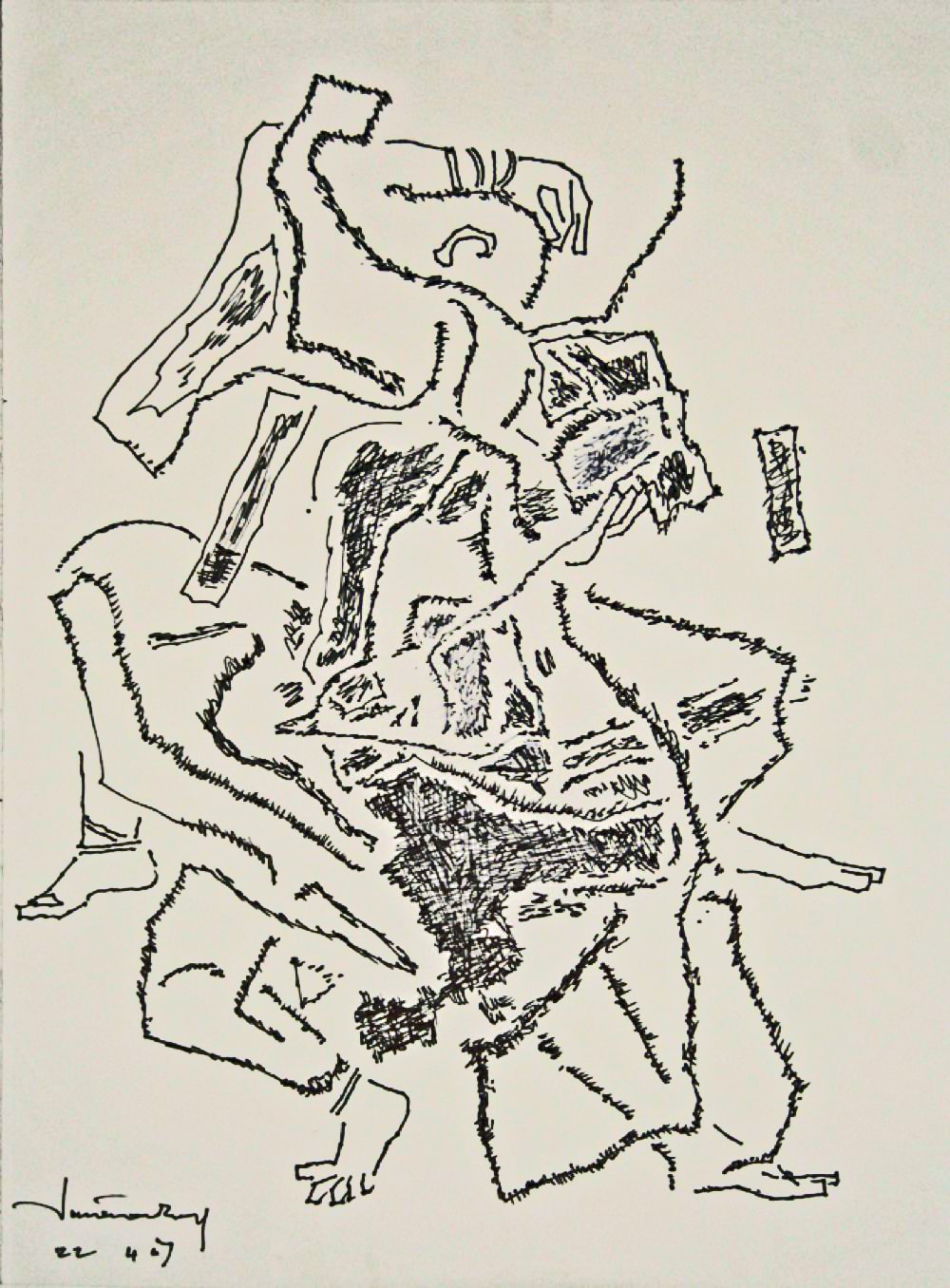 Untitled (Couple) by A.P. Santhanaraj — Pen and ink on paper, 2007