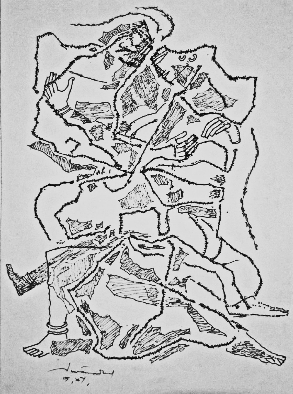Untitled (Embracing couple) by A.P. Santhanaraj — Pen and ink on paper, 2007