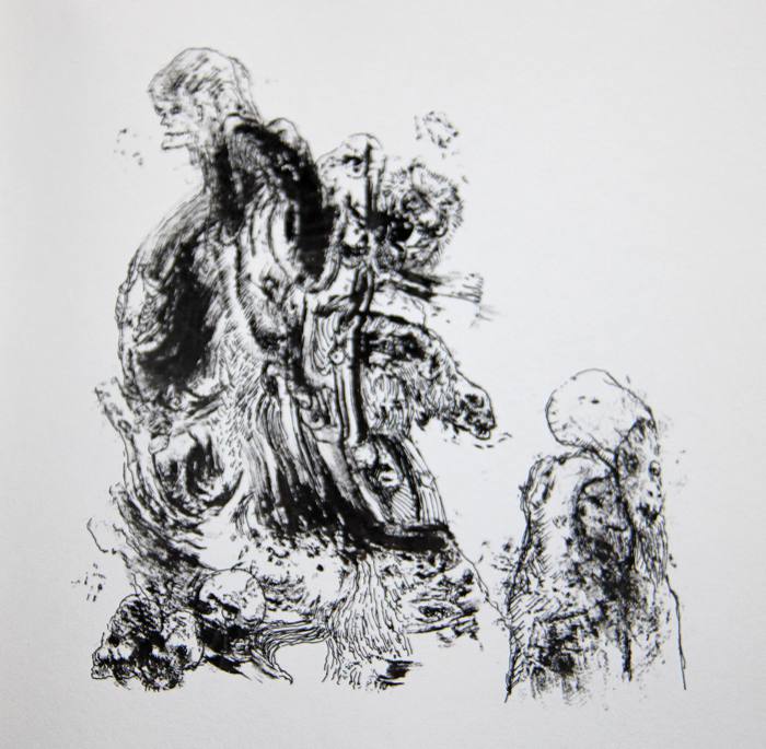 Untitled (encased carcases) by Tasaduq Sohail — Ink on paper, 