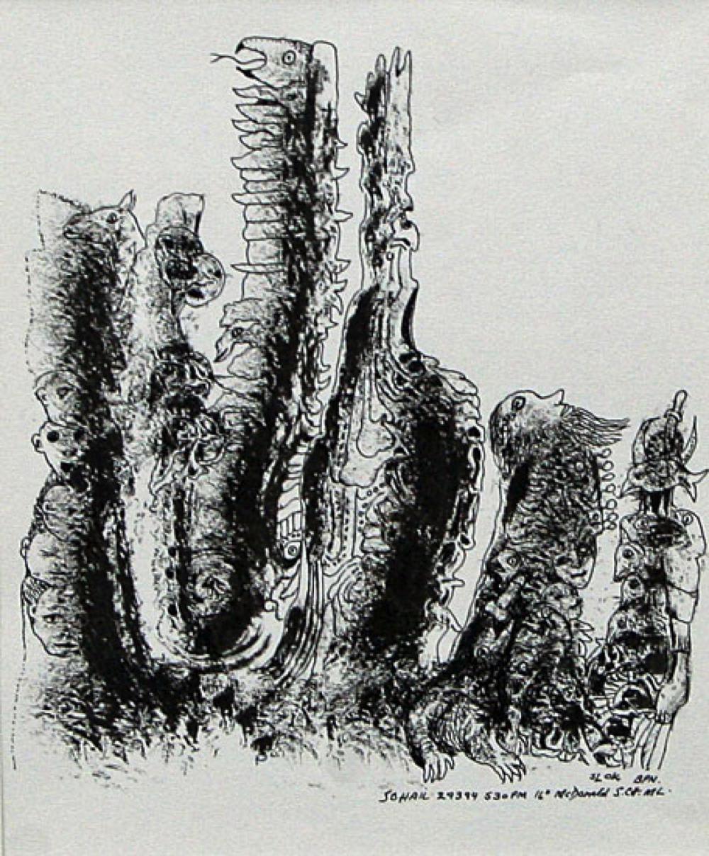 Untitled (McDonalds Drawings) by Tasaduq Sohail — Pen and ink on paper, 1994