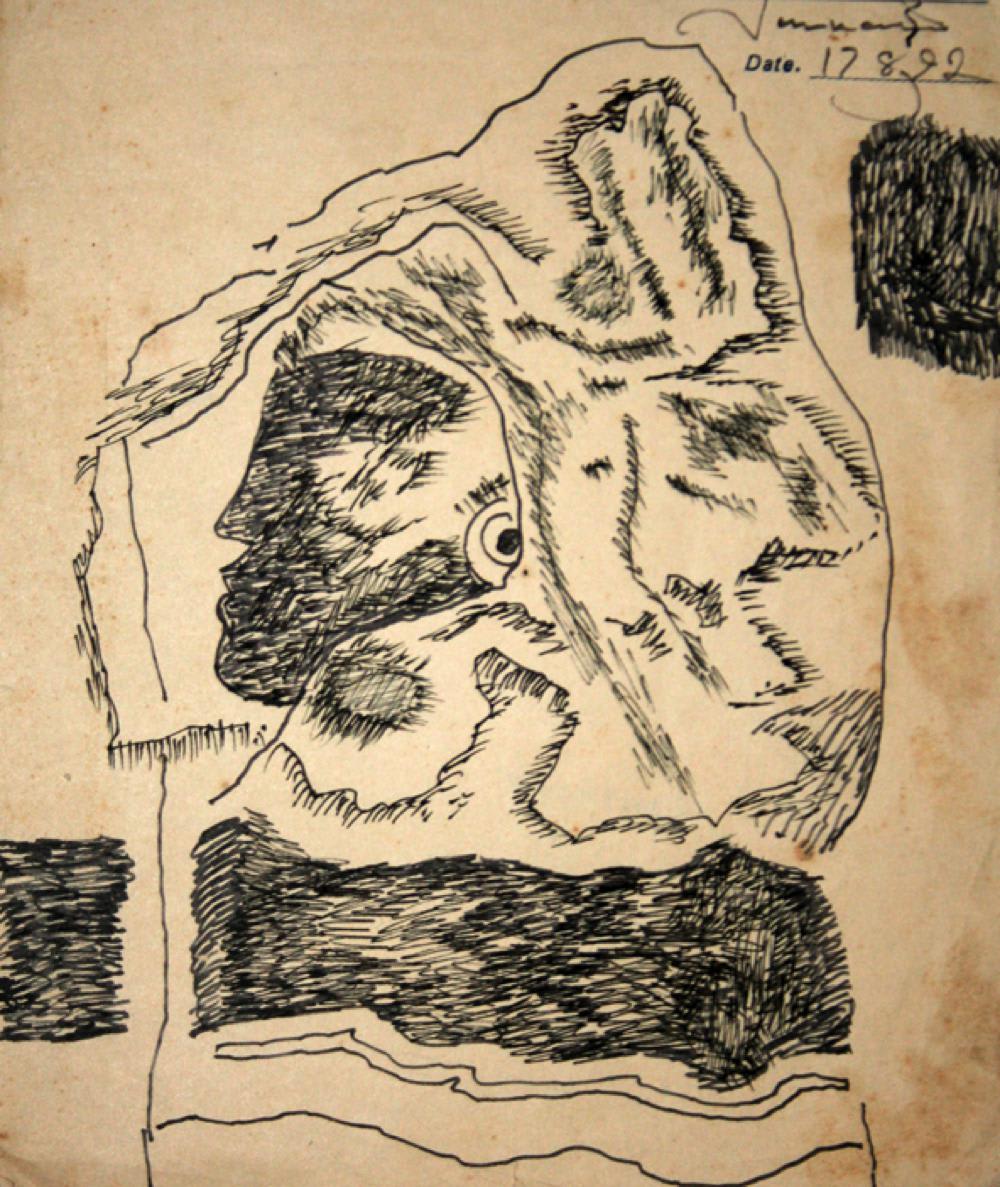Untitled (Profile) by A.P. Santhanaraj — Pen and ink on paper, 1992