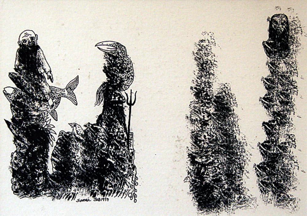 Untitled (S 30.3.1999) by Tasaduq Sohail — Pen and ink on paper, 1999