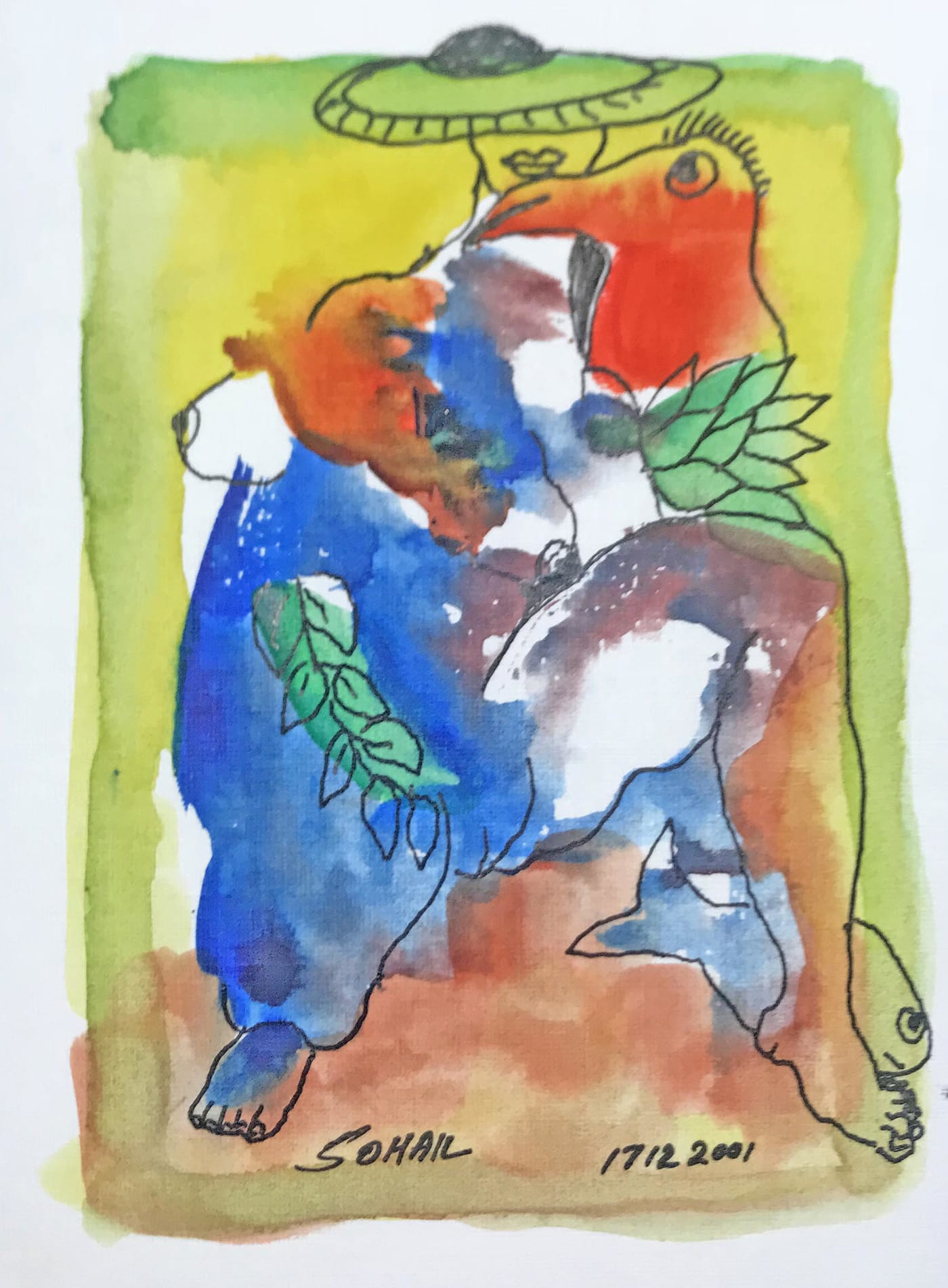 Untitled by Tasaduq Sohail — Watercolour and ink on paper, 2001