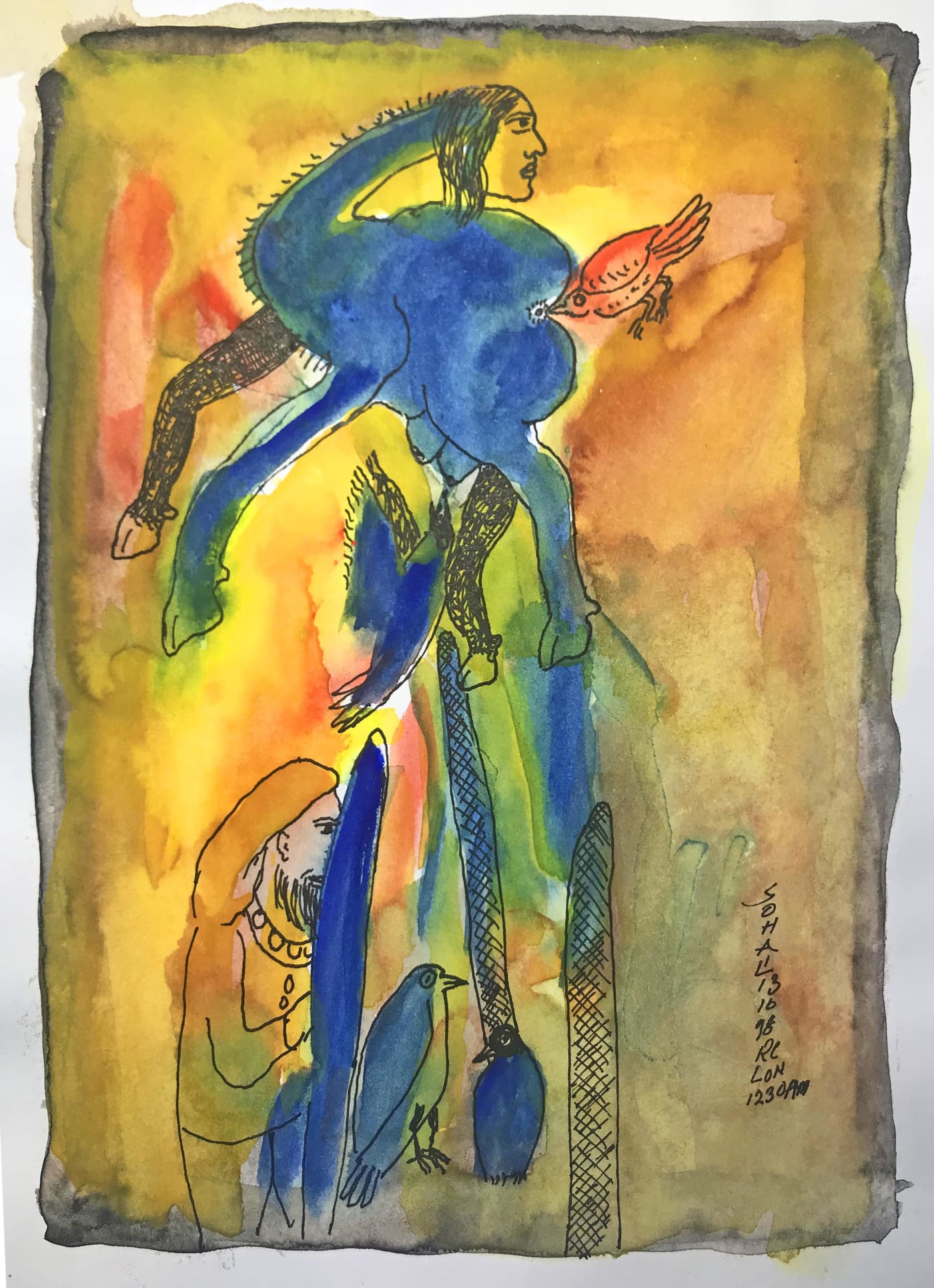 Untitled by Tasaduq Sohail — Watercolour and ink on paper, 1998
