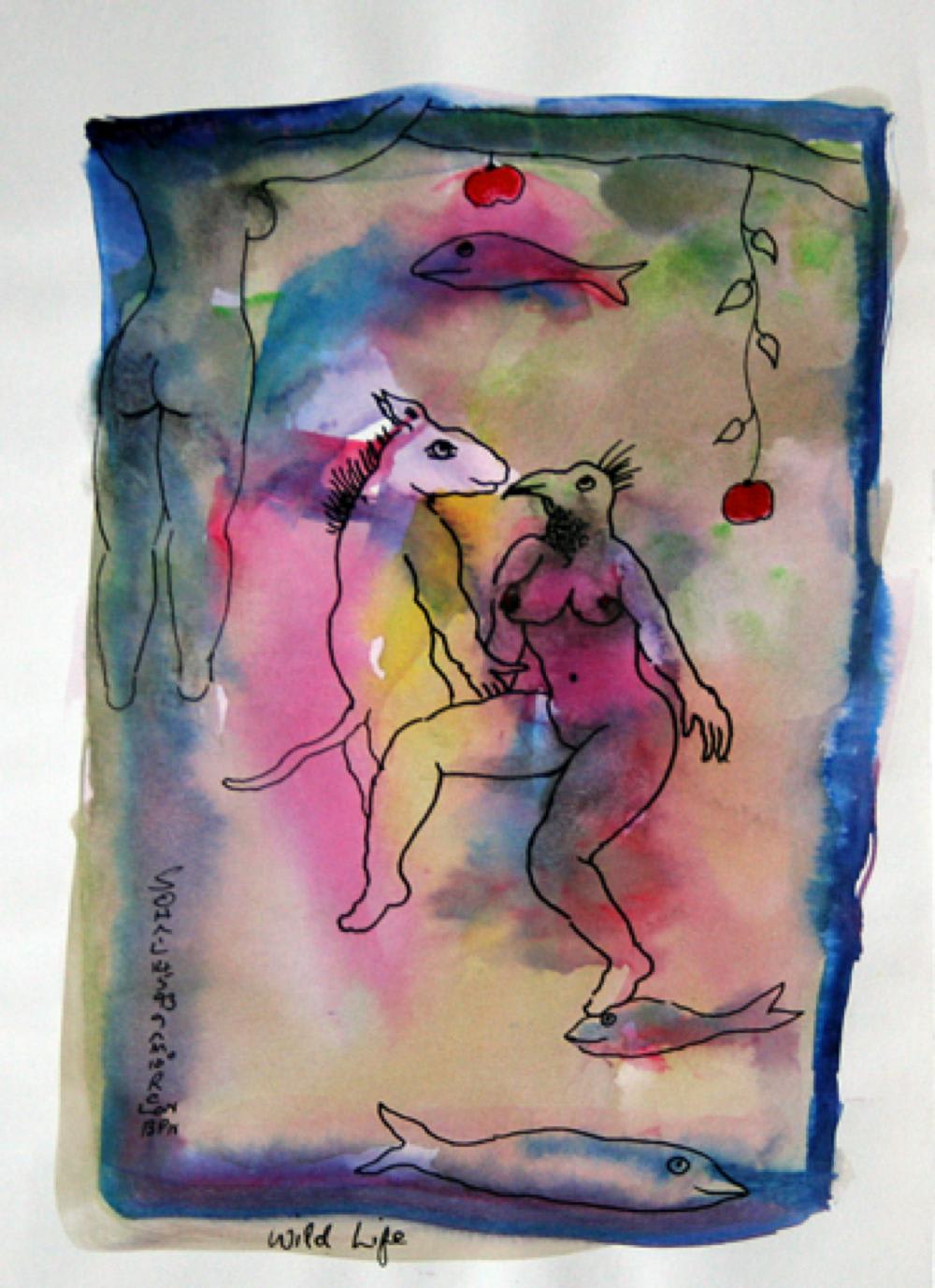 Wild life by Tasaduq Sohail — Watercolour and ink on paper, 1993