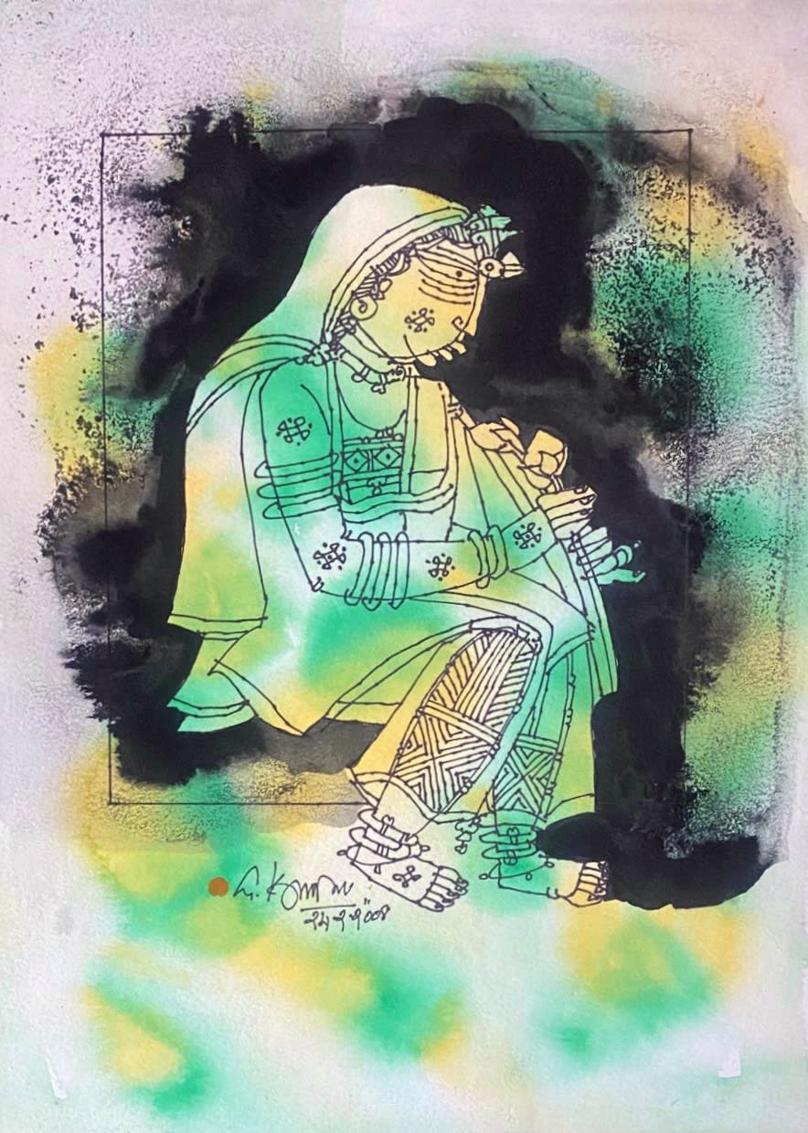 Workship Girl by G. Raman — Acrylic and ink on paper, 2008