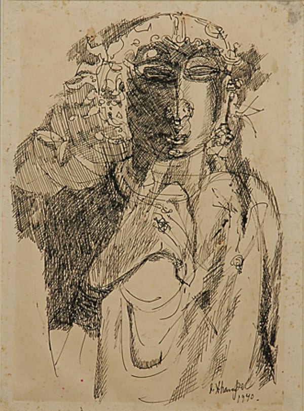 Andal by S. Dhanapal — Pen and ink on paper, 1990