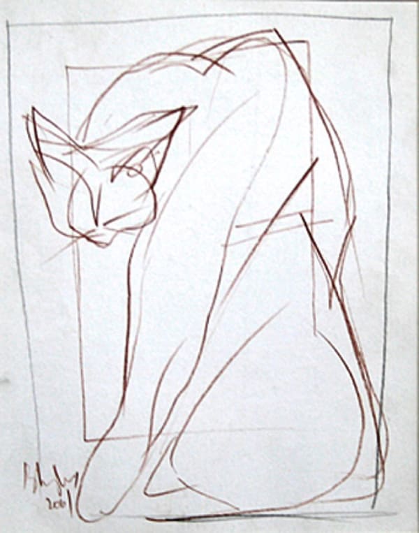 Cat III by R.B. Bhaskaran — Pencil on paper, 2001
