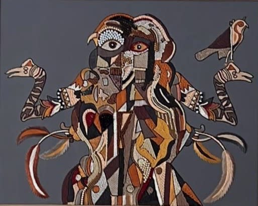 Rebirth by Puja Khanna Duggal — Oil, Oil Pastels, Acrylic Paint Thread, Raffia, Leather, Silk Yarns, Beads & Recycled Leather Sequins in Embroidery., 2026