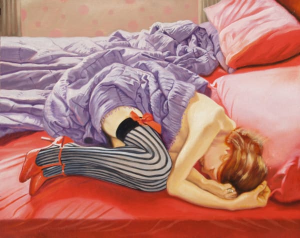 Redhead in a red bed by Anthony Christian — Oil on board, 2015