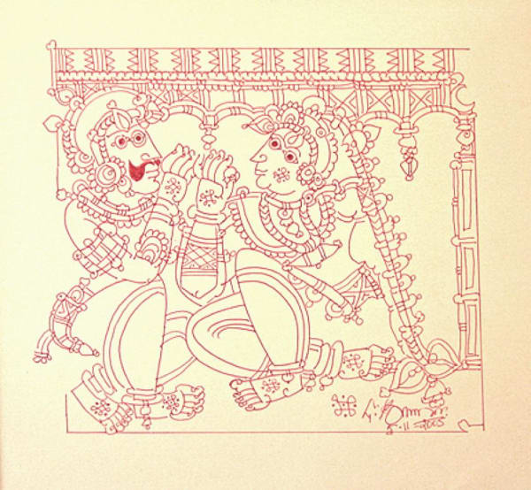 Secret Lovers by G. Raman — Pen and ink on paper, 2005