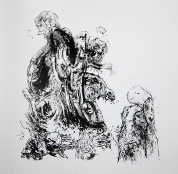 Untitled (encased carcases) by Tasaduq Sohail — Ink on paper, 