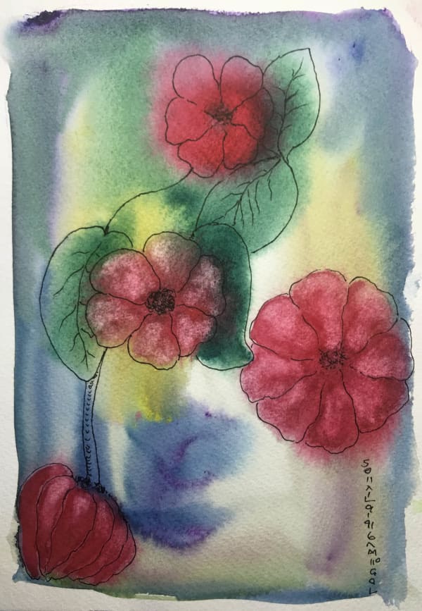 Untitled (Flowers) by Tasaduq Sohail — Watercolour and ink on paper, 1991