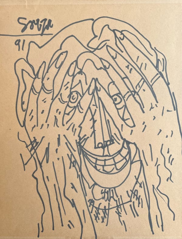 Untitled (Male head in hands) by F.N. Souza — Ink/marker on paper, 1991