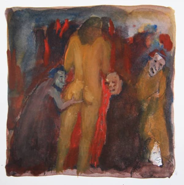 Untitled (men groping woman) by Tasaduq Sohail — Mixed media, 