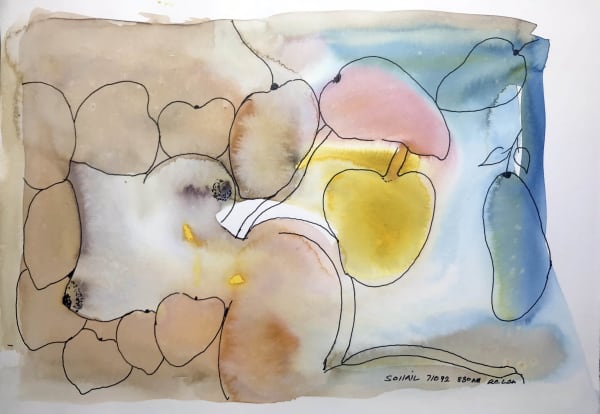 Untitled (Nude amongst fruit) by Tasaduq Sohail — Watercolour and ink on paper, 1992