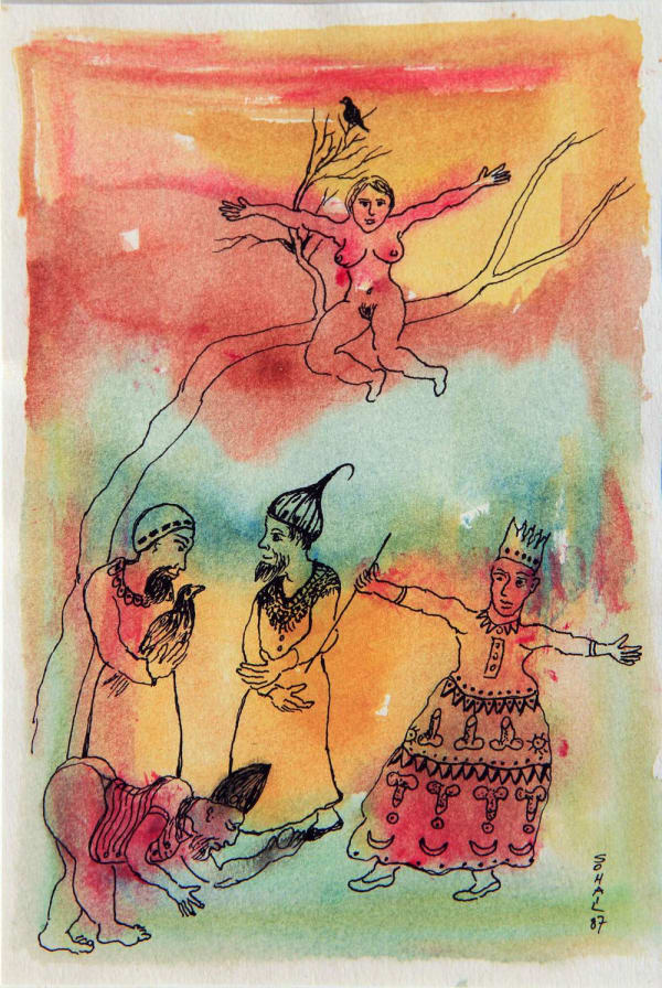 Untitled by Tasaduq Sohail — Watercolour and ink on paper, 1987