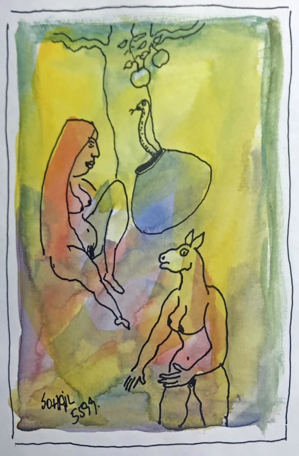 Untitled by Tasaduq Sohail — Watercolour and ink on paper, 1999