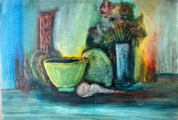 Untitled (Still Life) by Tasaduq Sohail — Oil on paper, 